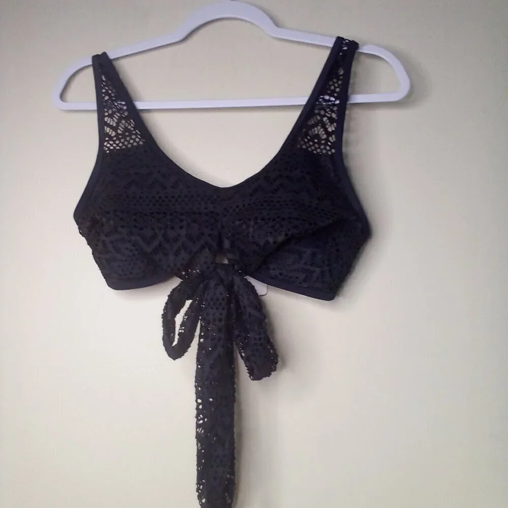 Popfeelings Bikini Top Women M Swim Crochet Bow Padded Cups Black